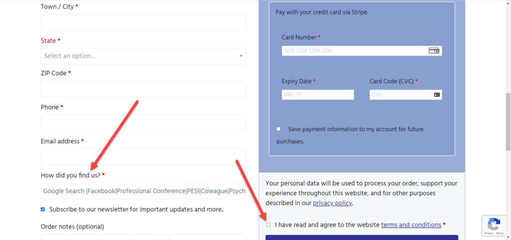How you found us example on checkout page
